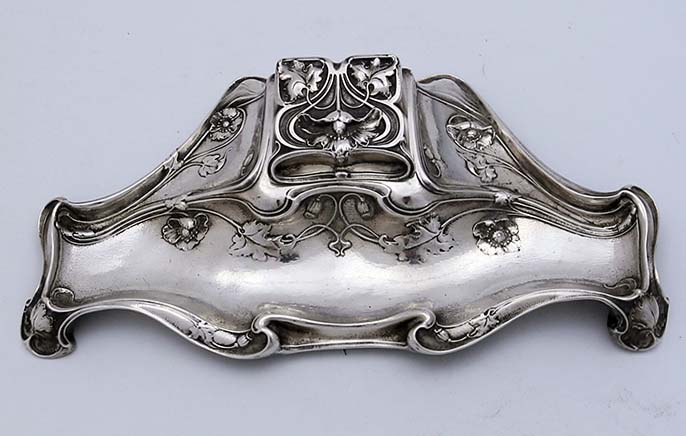Gorham cast sterling silver art nouveau inkwell